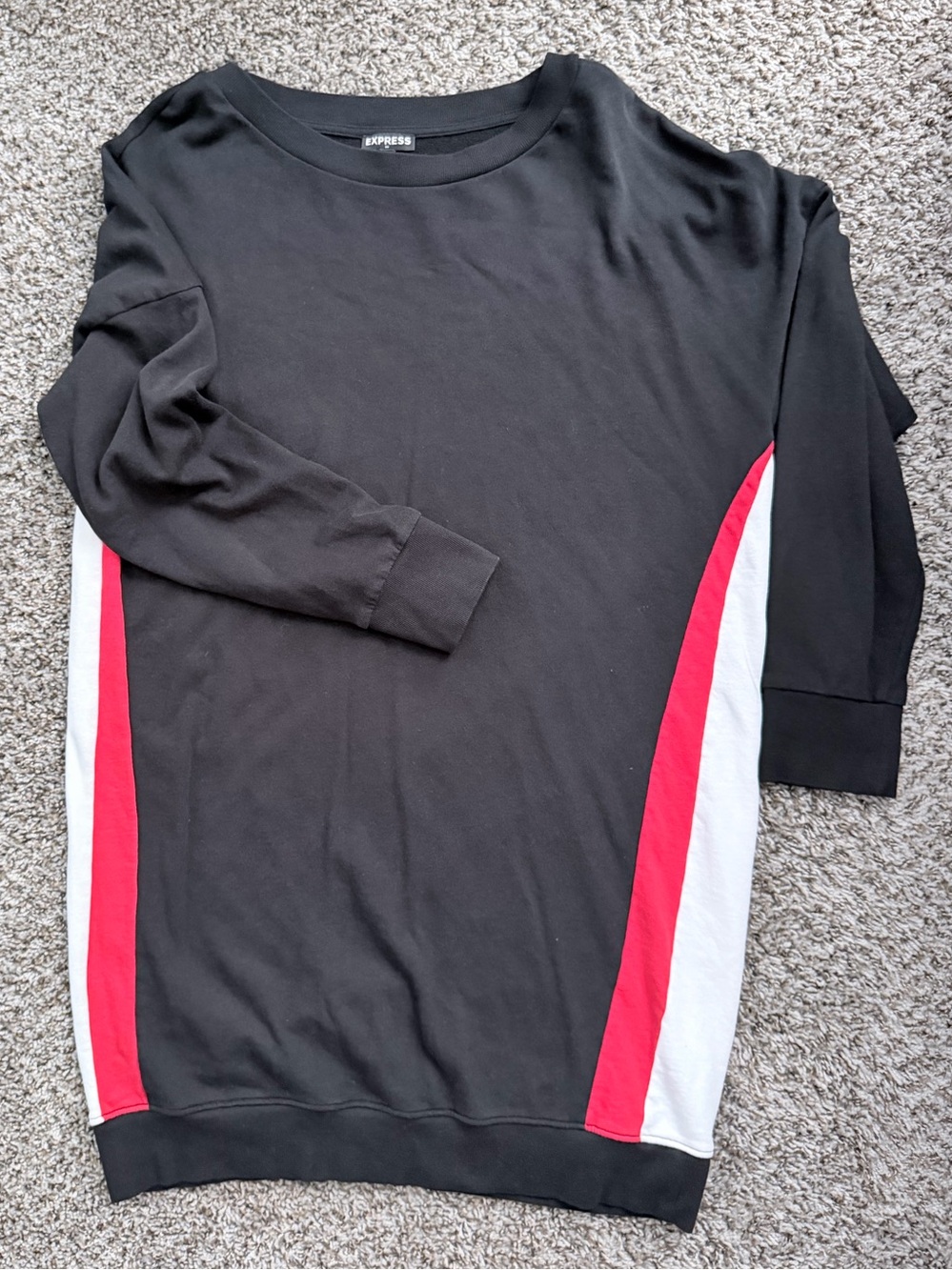 Express Black Tunic Sweatshirt dress with Red and White Side Stripes